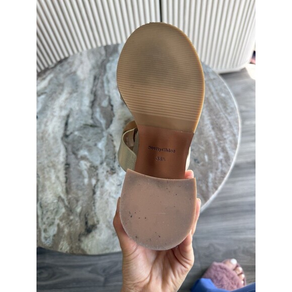 SEE BY CHLOE CHANY Gold LEATHER HEELED SANDALS 38.5 - Picture 8 of 10